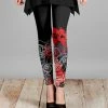Lily | Black & Red Abstract Sketched Floral Leggings - Women