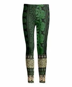 Lily | Black & Green Floral Scarf Print Leggings - Women