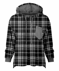 Lily | Black & Gray Plaid Chest-Pocket Hi-Low Hoodie - Women