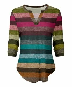 Lily | Green & Fuchsia Stripe Notch Neck Top - Women