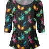 Lily | Black & Blue Polka Dot Dragonflies Three-Quarter Sleeve Scoop Neck Top - Women