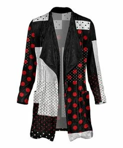 Lily | Red & Black Patchwork Velvet Wide-Lapel Open Cardigan - Plus