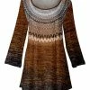 Lily | Brown & Gray Knit-Print Scoop Neck Three-Quarter Sleeve Tunic - Women