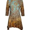 Lily | Aqua & Gold Floral Sidetail Tunic - Plus