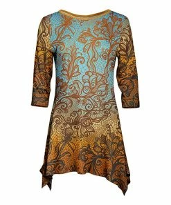 Lily | Aqua & Gold Floral Sidetail Tunic - Plus