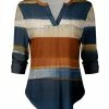 Lily | Teal & Rust Color Block Notch Neck Top - Women