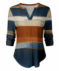 Lily | Teal & Rust Color Block Notch Neck Top - Women