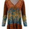 Lily | Rust & Blue Floral Block Velvet Long-Sleeve V-Neck Tunic - Women