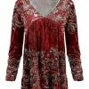 Lily | Red & Turquoise Floral Velvet Long-Sleeve V-Neck Tunic - Women