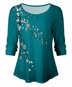 Lily | Teal & White Floral Scoop Neck Top - Women & Plus