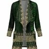 Lily | Green & Beige Floral Color Block Pocket Velvet Open Cardigan - Women