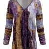 Lily | Lavender & Gold Velvet Ruffle-Hem V-Neck Tunic - Women