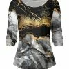 Lily | Gray & Gold Marbled Scoop Neck Top - Women