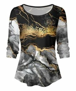 Lily | Gray & Gold Marbled Scoop Neck Top - Women