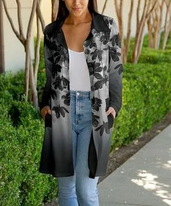 Lily | Black & White Floral Button-Up Duster - Women
