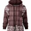 Lily | Mauve & White Floral Plaid Chest-Pocket Hoodie - Women
