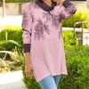 Lily | Rose & Purple Foliage Cowl Neck Tunic - Plus