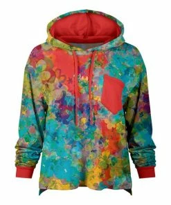 Lily | Turquoise & Red Abstract Floral Drawstring Hoodie - Women
