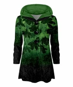 Lily | Black & Green Floral Gradient Velvet Button-Up Hoodie - Women