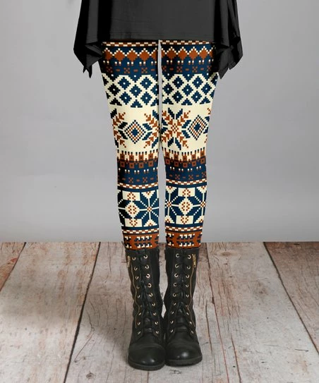 Lily | Navy & Brown Geometric Leggings - Women 1 Lily | Navy & Brown Geometric Leggings - Women