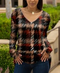 Lily | Beige & Red Plaid V-Neck Tunic - Women