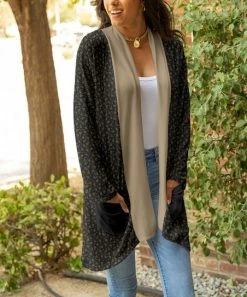 Lily | Gray & Beige Floral Pocket Open Cardigan - Plus