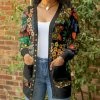 Lily | Black Floral Pocket Snap-Button Cardigan - Women & Plus