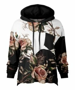 Lily | Black & Taupe Floral Chest-Pocket Hoodie - Women