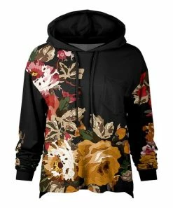 Lily | Black & Mocha Floral Chest-Pocket Hoodie - Women