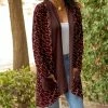 Lily | Red & Rust Feather Pocket Open Cardigan - Plus