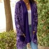 Lily | Purple & Lavender Leaf Pocket Open Cardigan - Plus