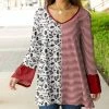Lily | White & Red Stripe & Floral Bell-Sleeve V-Neck Tunic - Plus