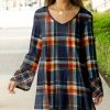 Lily | Navy & Orange Plaid Bell-Sleeve V-Neck Tunic - Plus