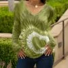Lily | Olive & White Heart Tie-Dye Long-Sleeve V-Neck Tunic - Plus