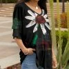 Lily | Black & Green Abstract Daisy Layered-Sleeve V-Neck Tunic - Women