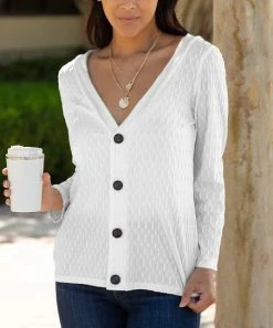 Lily | White V-Neck Cardigan - Women
