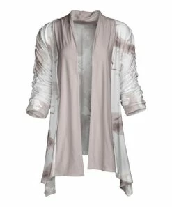 Lily | White & Gray Abstract Shawl Collar Open Cardigan - Women