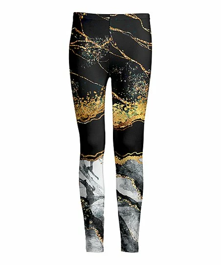Lily | Black & Gold Marbled Leggings - Plus 1 Lily | Black & Gold Marbled Leggings - Plus