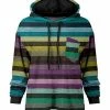 Lily | Blue & Green Stripe Chest-Pocket Hoodie - Plus