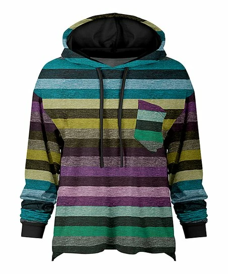 Lily | Blue & Green Stripe Chest-Pocket Hoodie - Plus 1 Lily | Blue & Green Stripe Chest-Pocket Hoodie - Plus