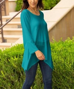 Lily | Turquoise Long-Sleeve Sidetail Tunic - Plus