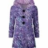 Lily | Lavender & Aqua Leaf Button-Front Velvet Hoodie - Plus
