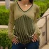 Lily | Olive & Green Stripe V-Neck Long-Sleeve Tunic - Women