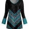 Lily | Black & Teal Chevron Geometric Velvet V-Neck Tunic - Women