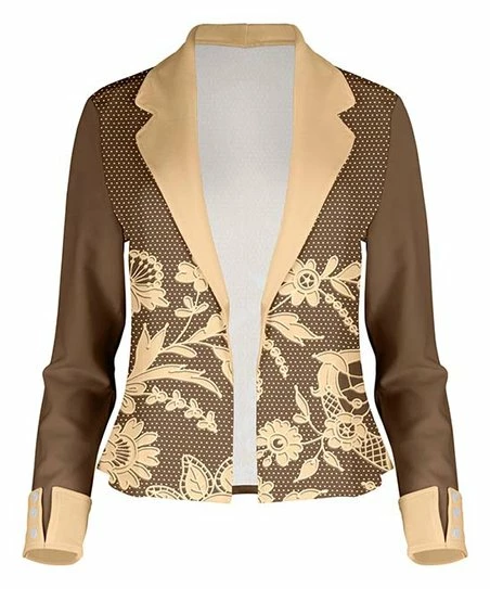 Lily | Brown & Beige Floral Open Blazer - Women 1 Lily | Brown & Beige Floral Open Blazer - Women