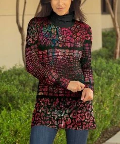Lily | Black & Pink Animal-Print Turtleneck Tunic - Women