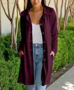 Lily | Wine Pocket Button-Up Jacket - Plus