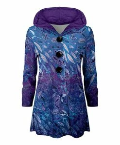 Lily | Purple & Blue Abstract Velvet Hooded Cardigan - Plus