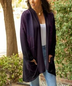 Lily | Purple & Black Floral Pocket Open Cardigan - Plus