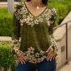 Lily | Olive & Beige Floral V-Neck Long-Sleeve Tunic - Women